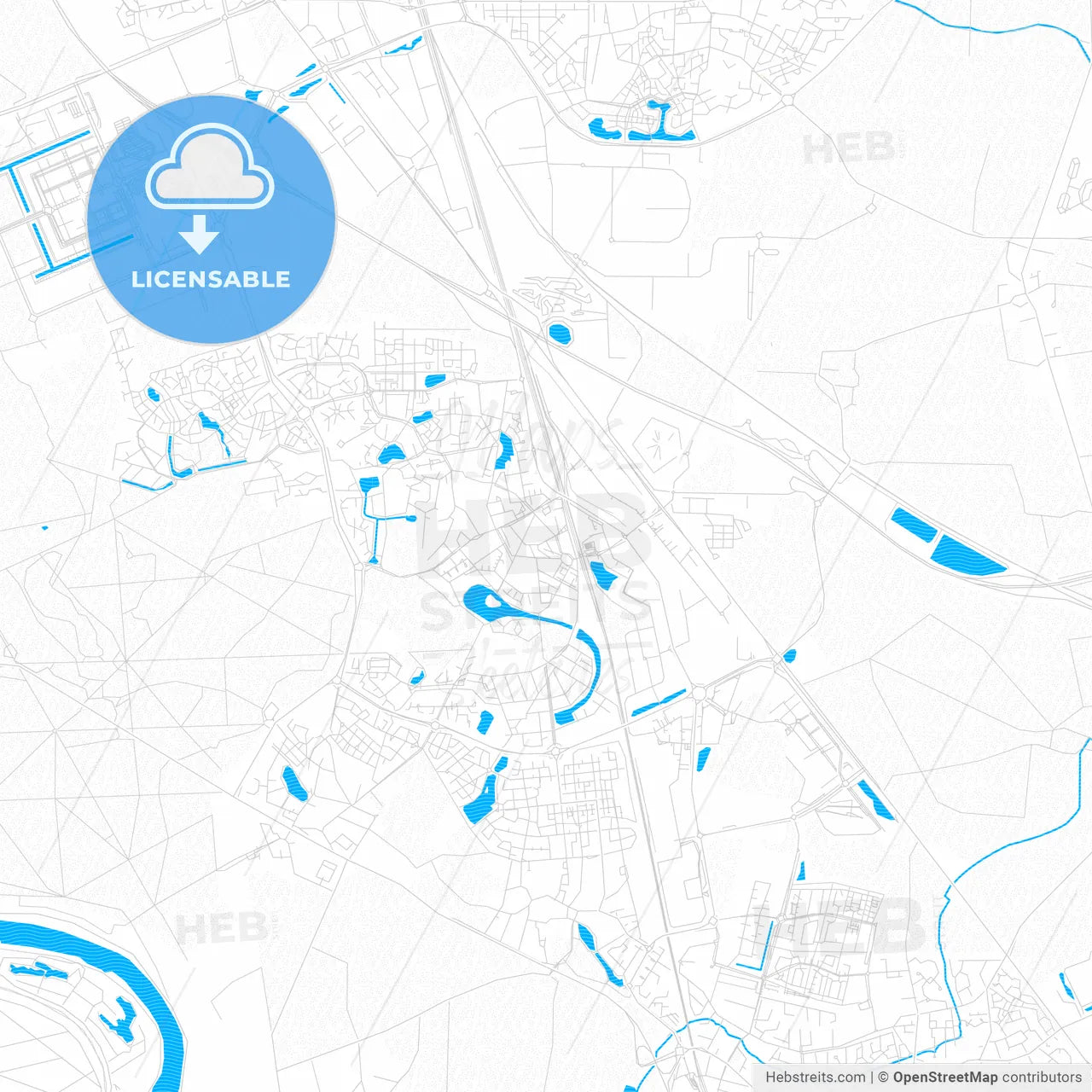 Savigny-le-Temple, France PDF vector map with water in focus