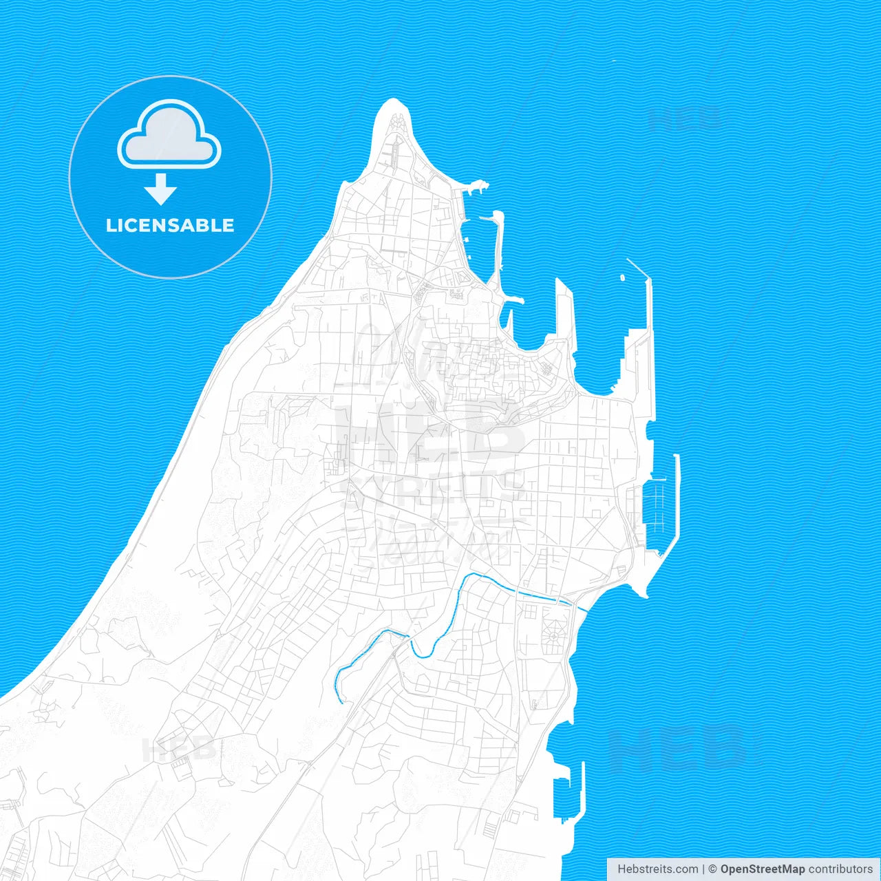 Rhodes, Greece PDF vector map with water in focus