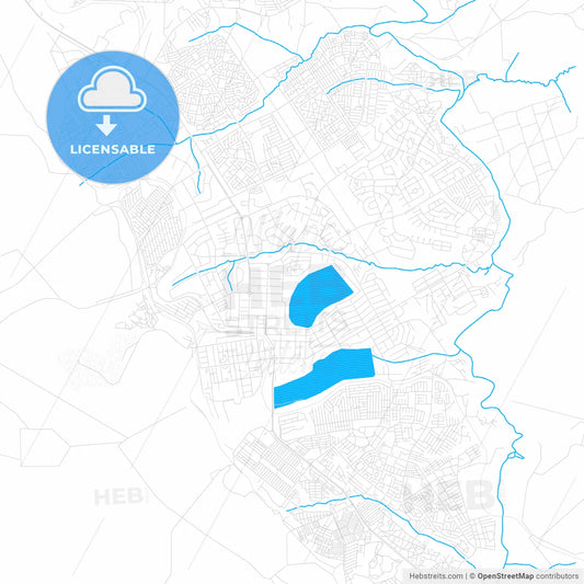 Kitwe, Zambia PDF vector map with water in focus