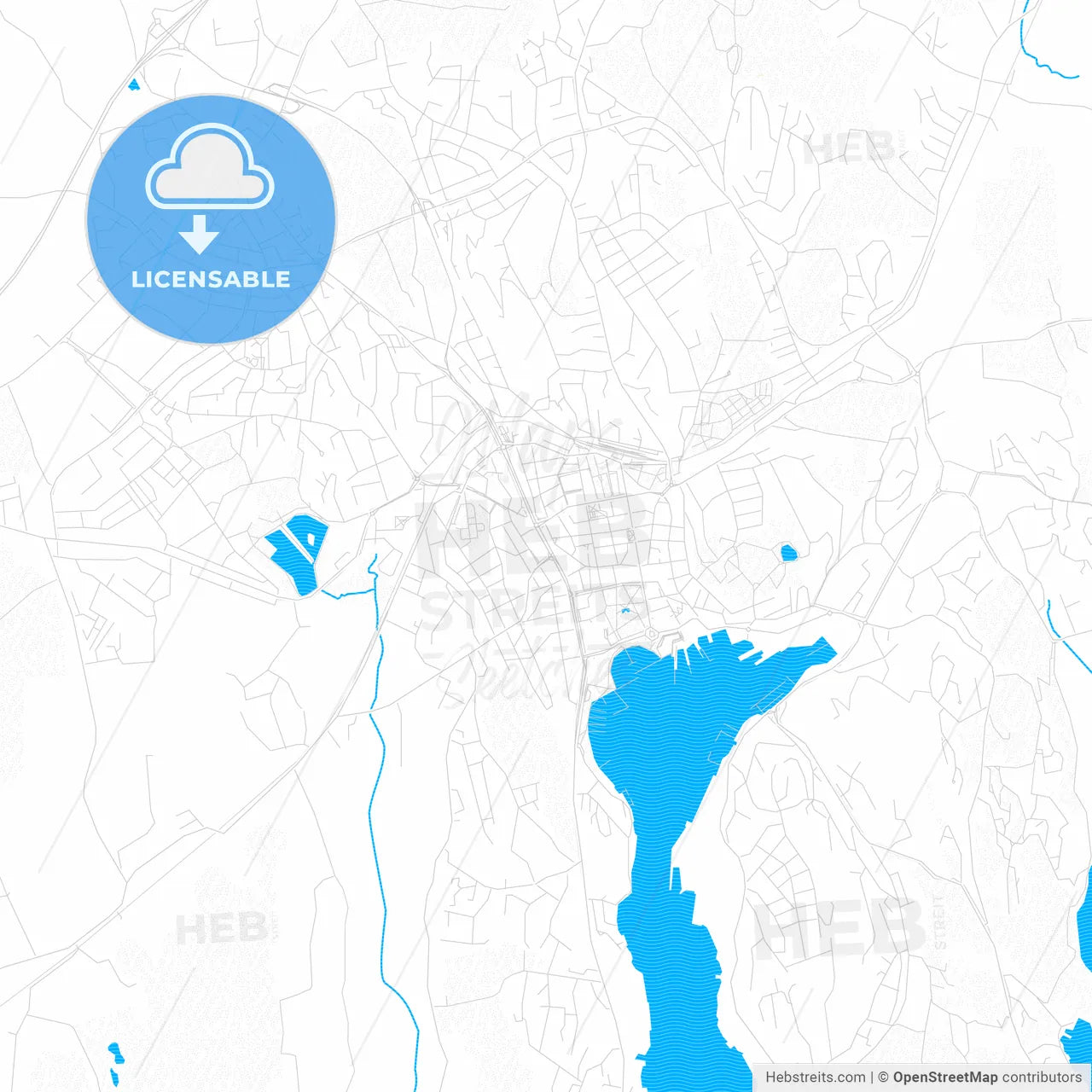 Sandefjord, Norway PDF vector map with water in focus