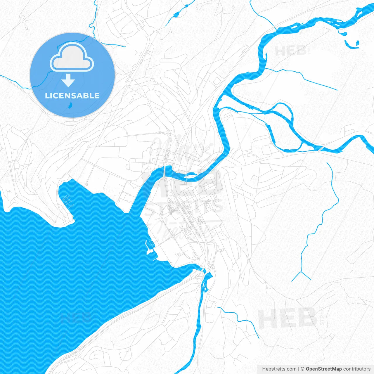 Steinkjer, Norway PDF vector map with water in focus
