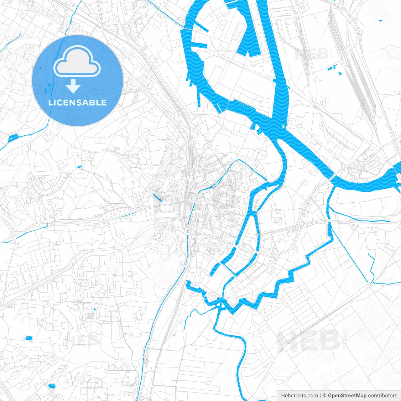Gdańsk, Poland PDF vector map with water in focus