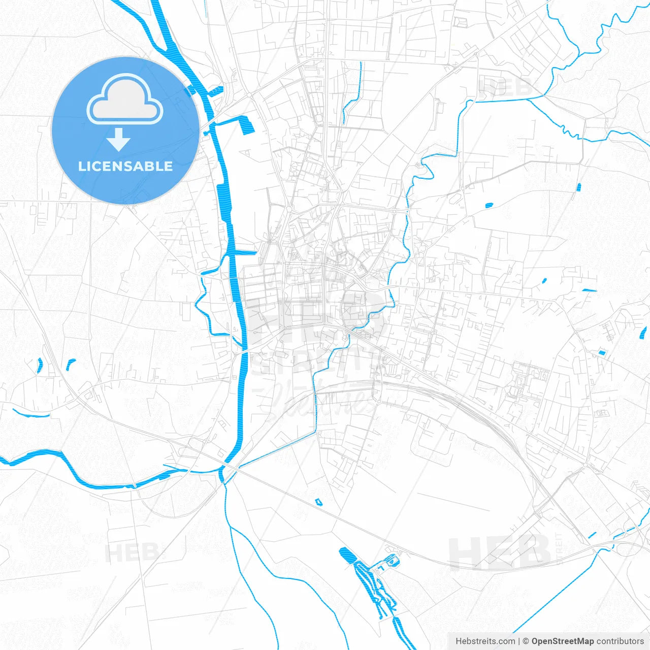 Elbląg, Poland PDF vector map with water in focus