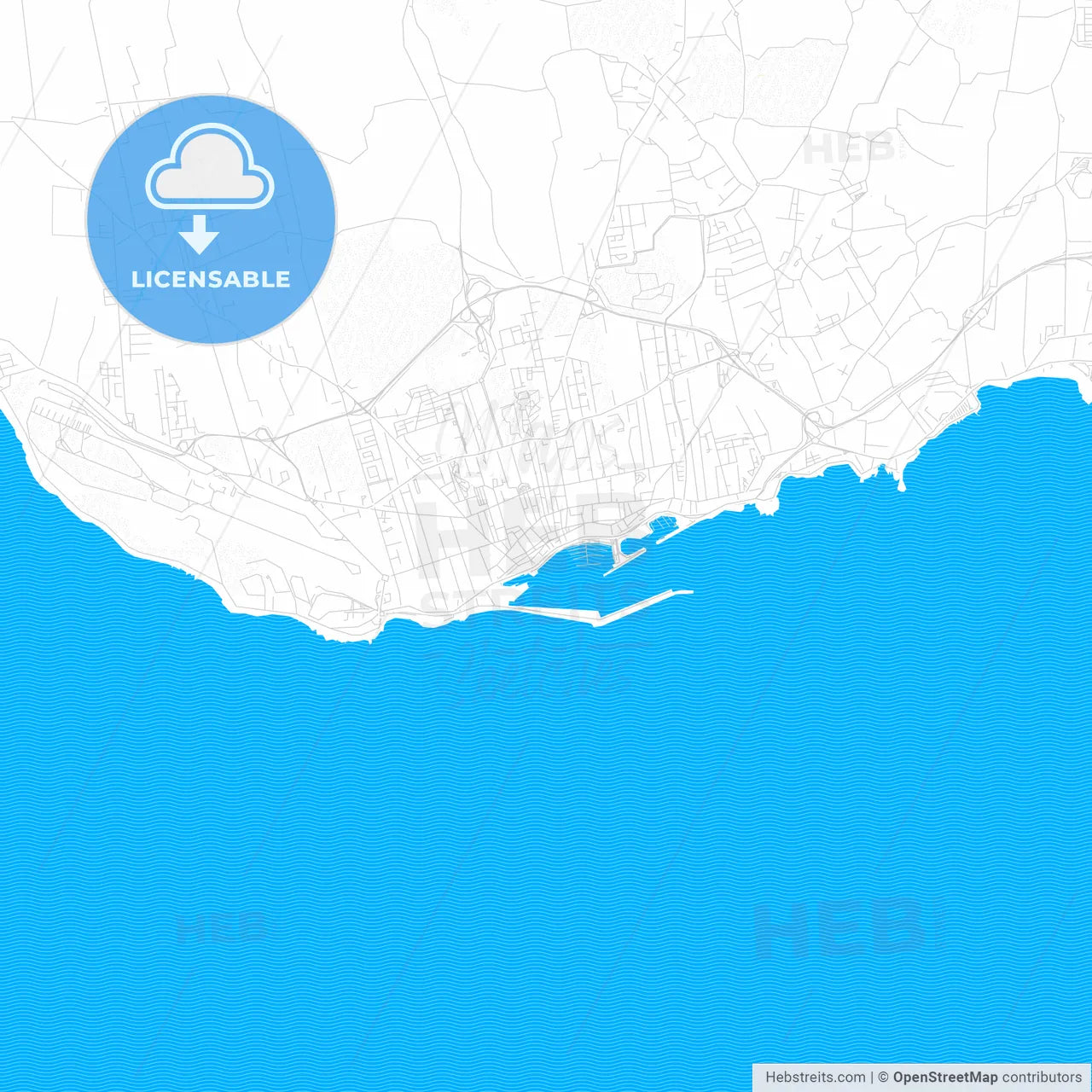 Ponta Delgada, Portugal PDF vector map with water in focus