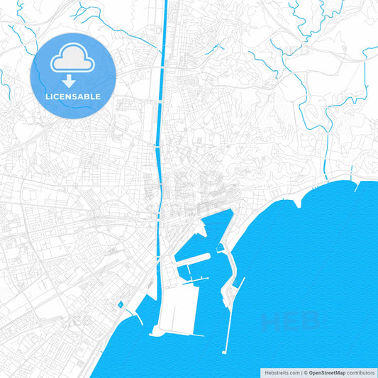 Málaga, Spain PDF vector map with water in focus