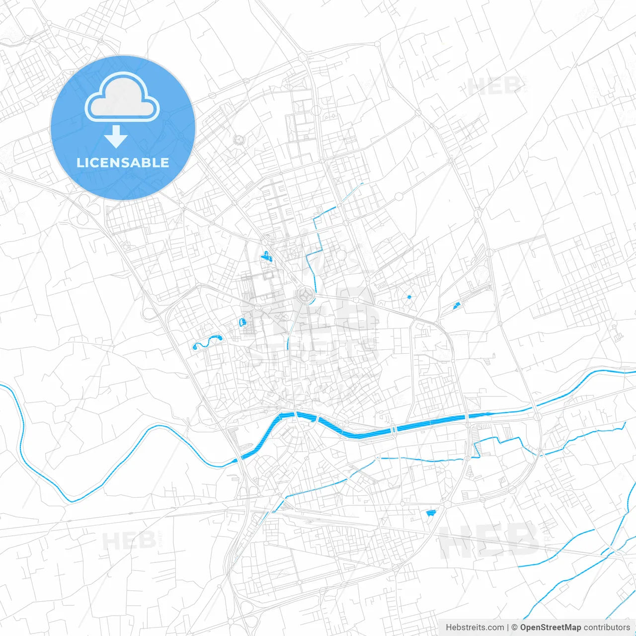 Murcia, Spain PDF vector map with water in focus
