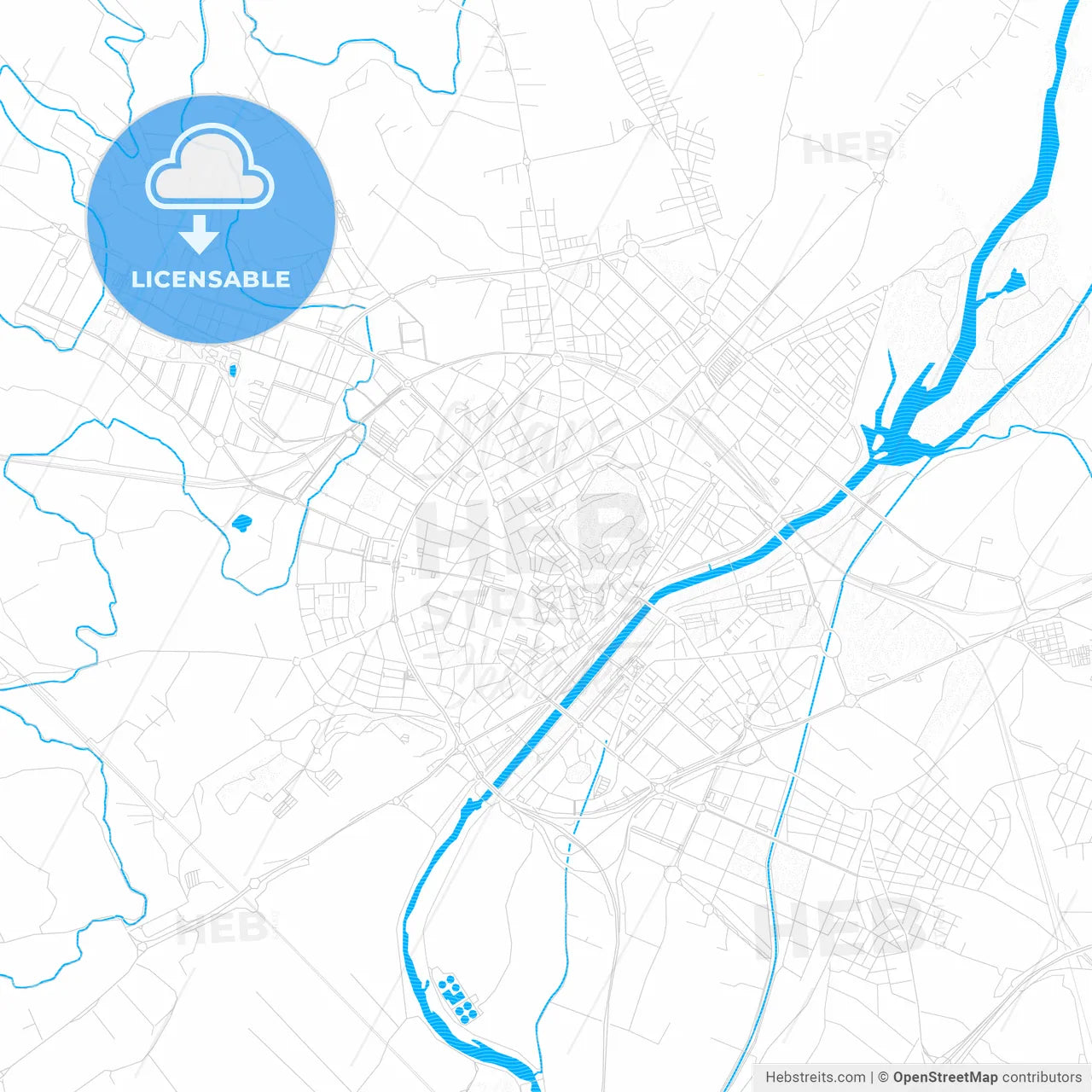 Lleida, Spain PDF vector map with water in focus