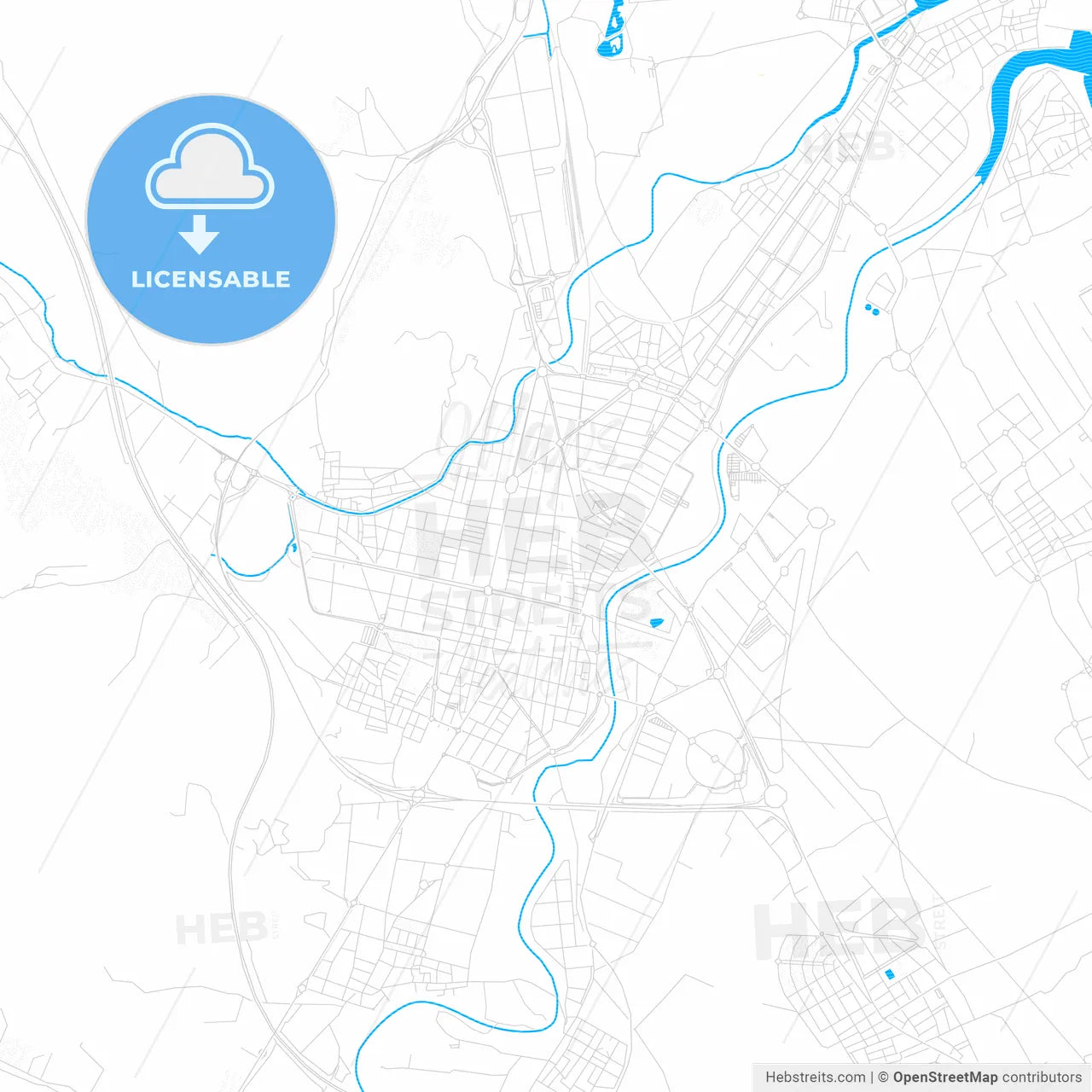 Gandia, Spain PDF vector map with water in focus