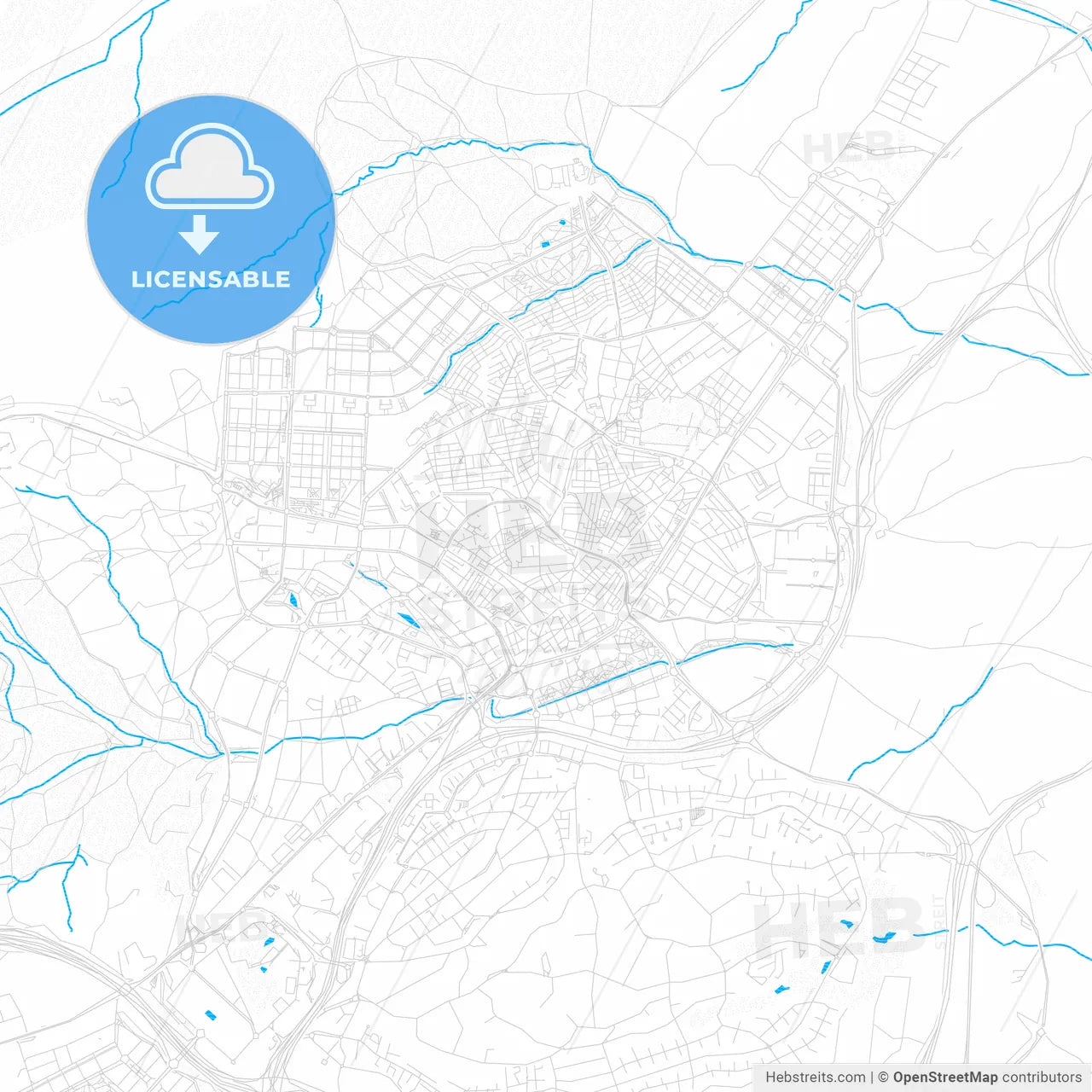 San Sebastián de los Reyes, Spain PDF vector map with water in focus