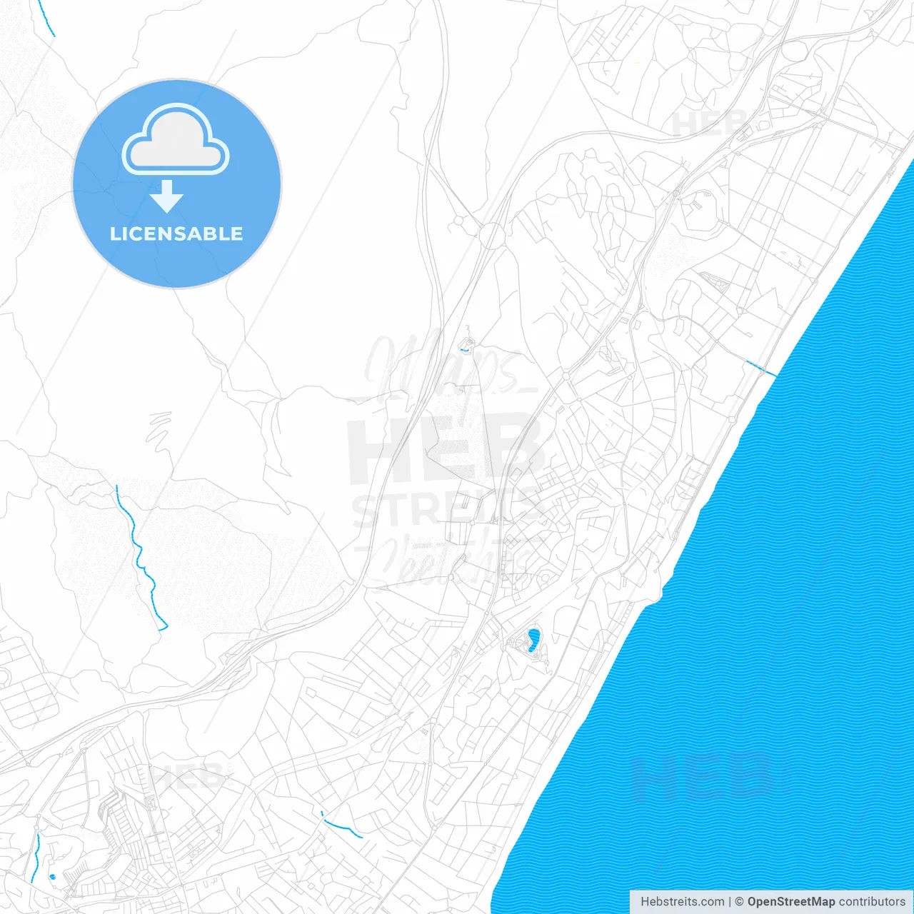 Torremolinos, Spain PDF vector map with water in focus