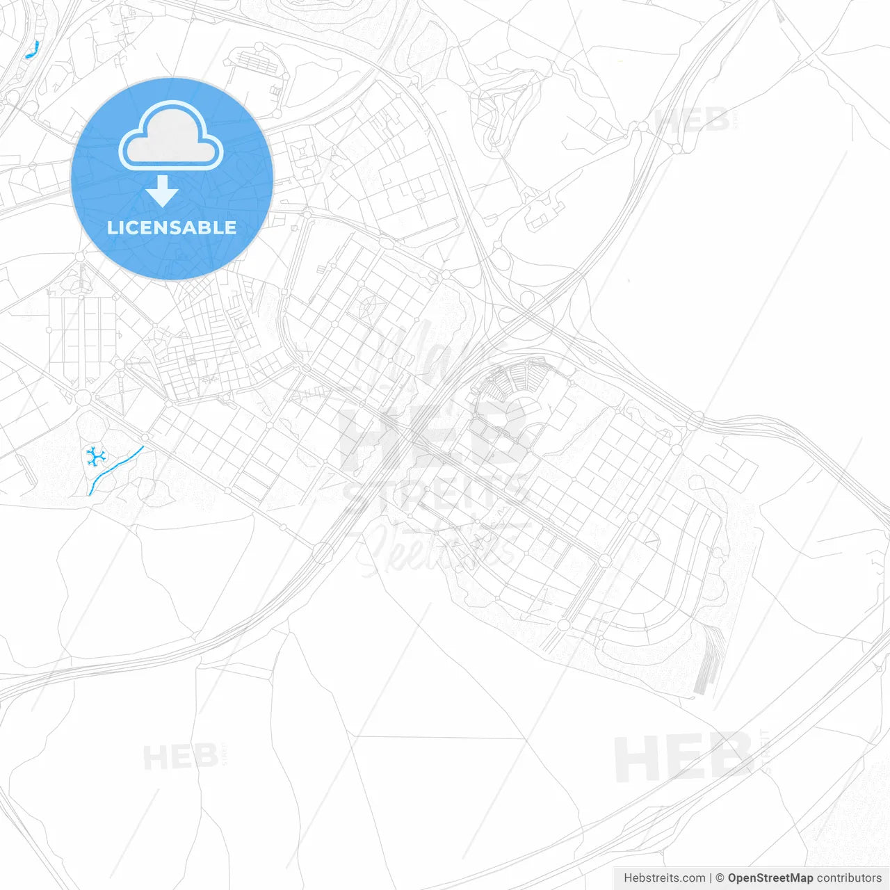 Villa de Vallecas, Spain PDF vector map with water in focus