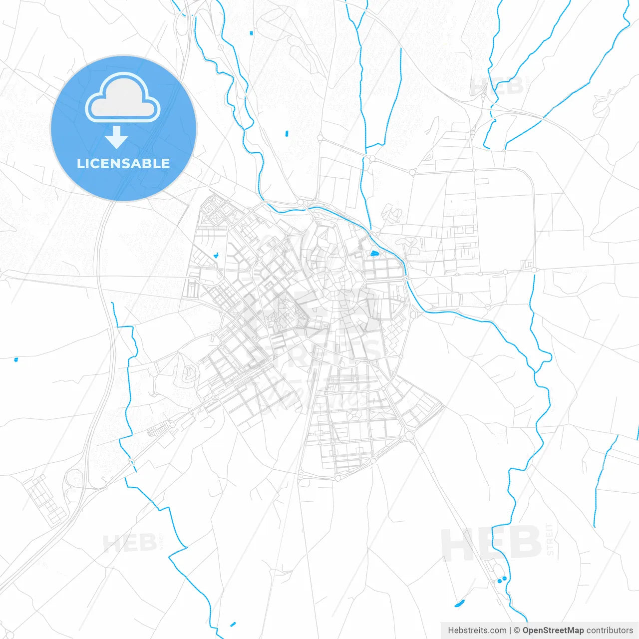 Huesca, Spain PDF vector map with water in focus