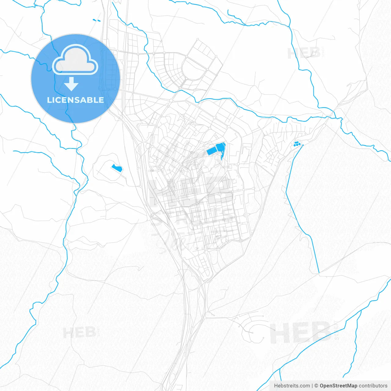 Tres Cantos, Spain PDF vector map with water in focus