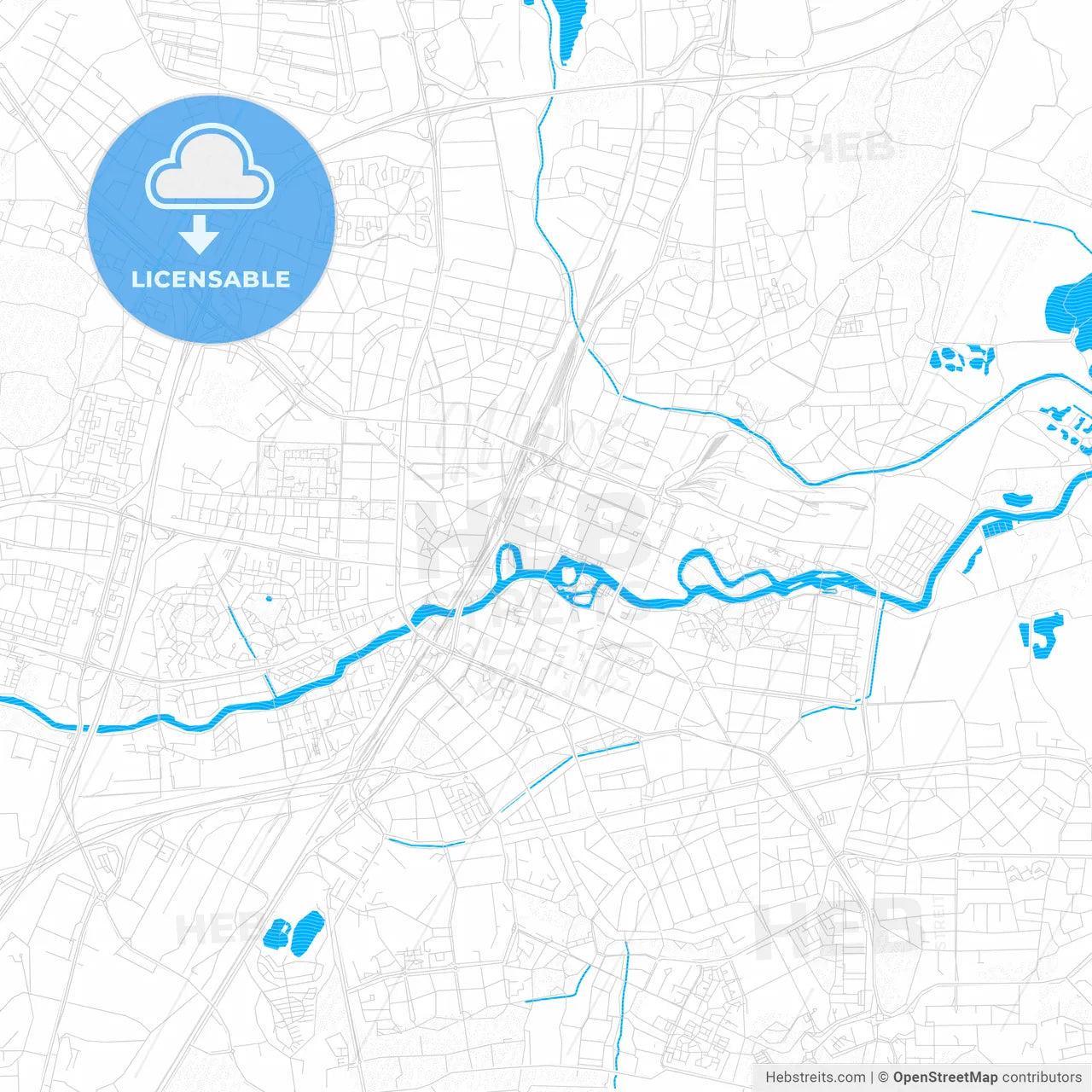 Örebro, Sweden PDF vector map with water in focus