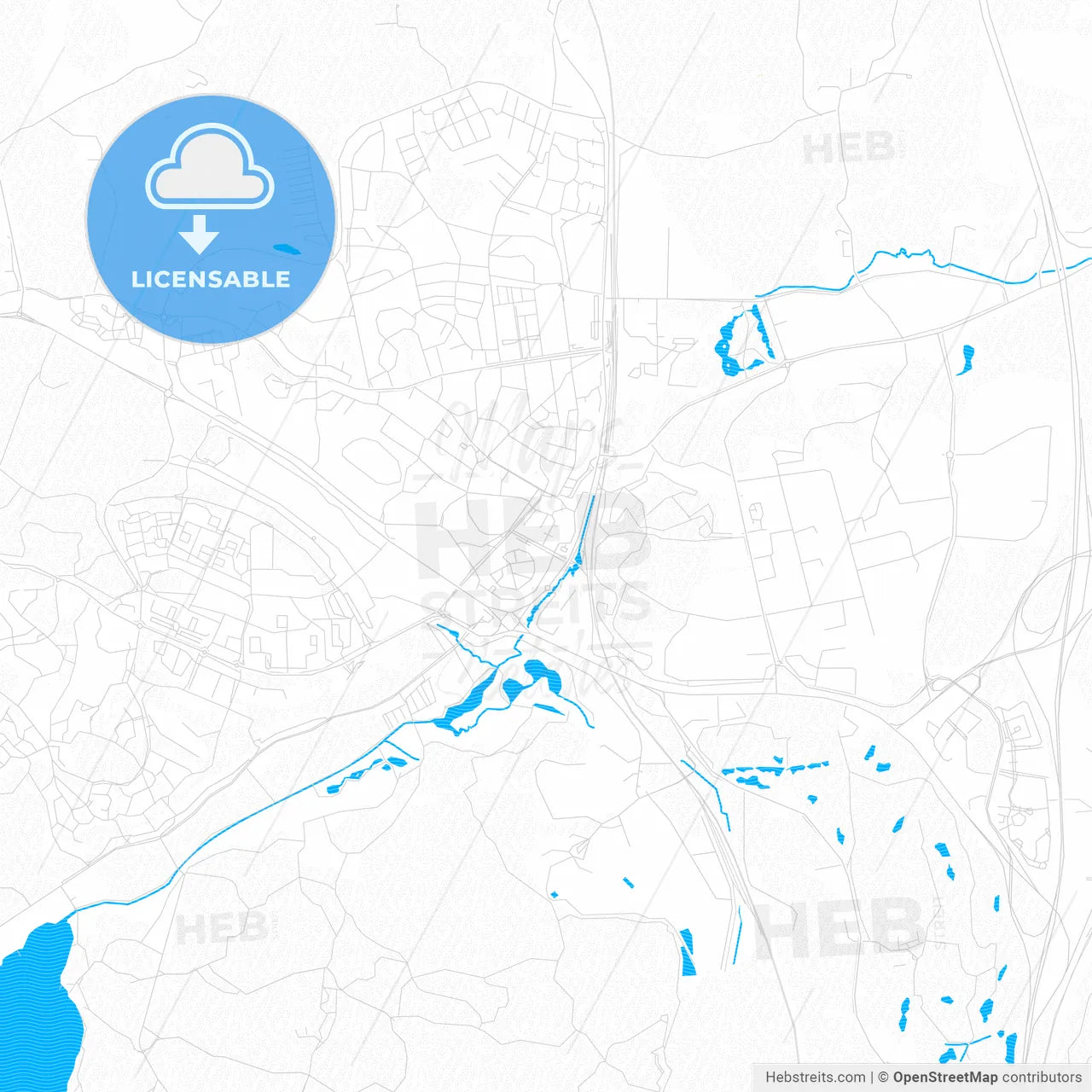 Märsta, Sweden PDF vector map with water in focus
