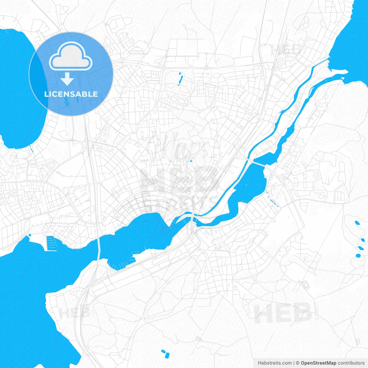 Motala, Sweden PDF vector map with water in focus