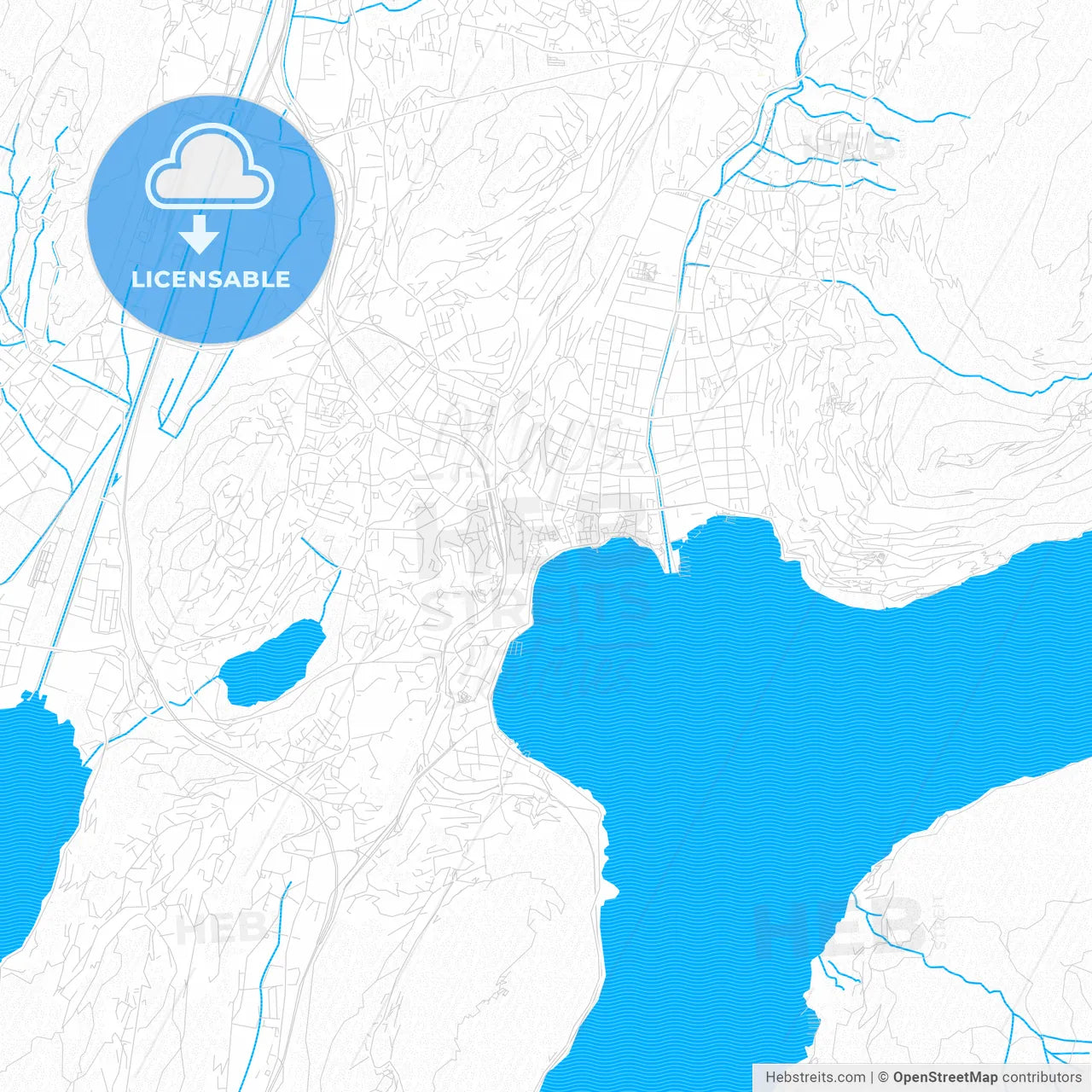 Lugano, Switzerland PDF vector map with water in focus