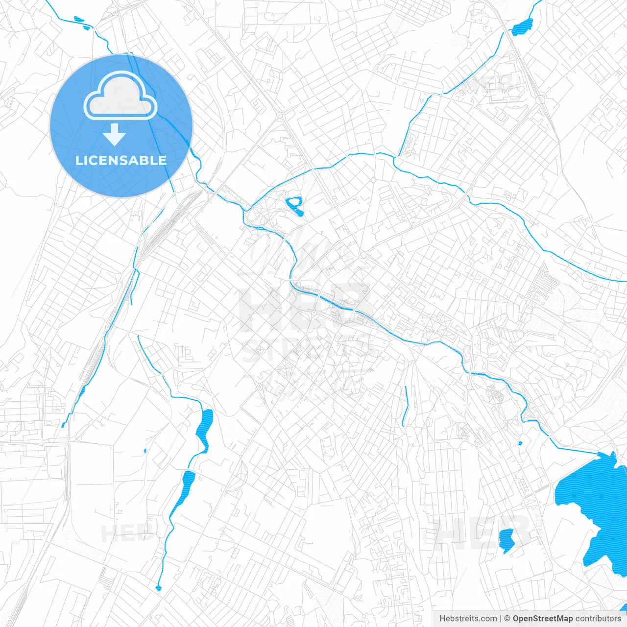 Simferopol, Ukraine PDF vector map with water in focus
