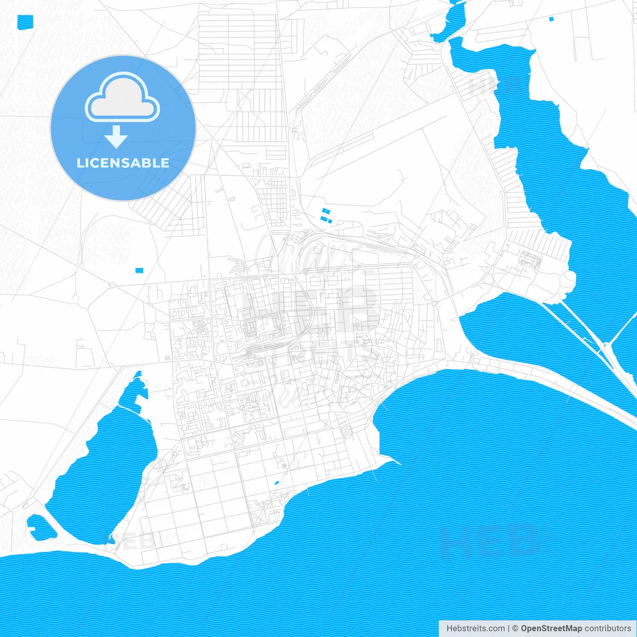 Yevpatoria, Ukraine PDF vector map with water in focus