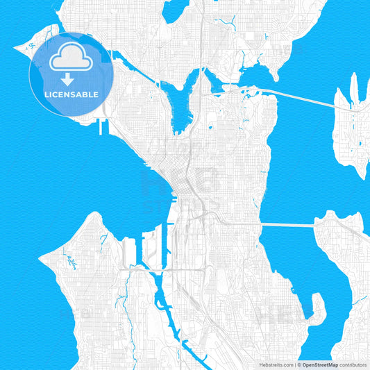 Seattle, Washington, United States, PDF vector map with water in focus
