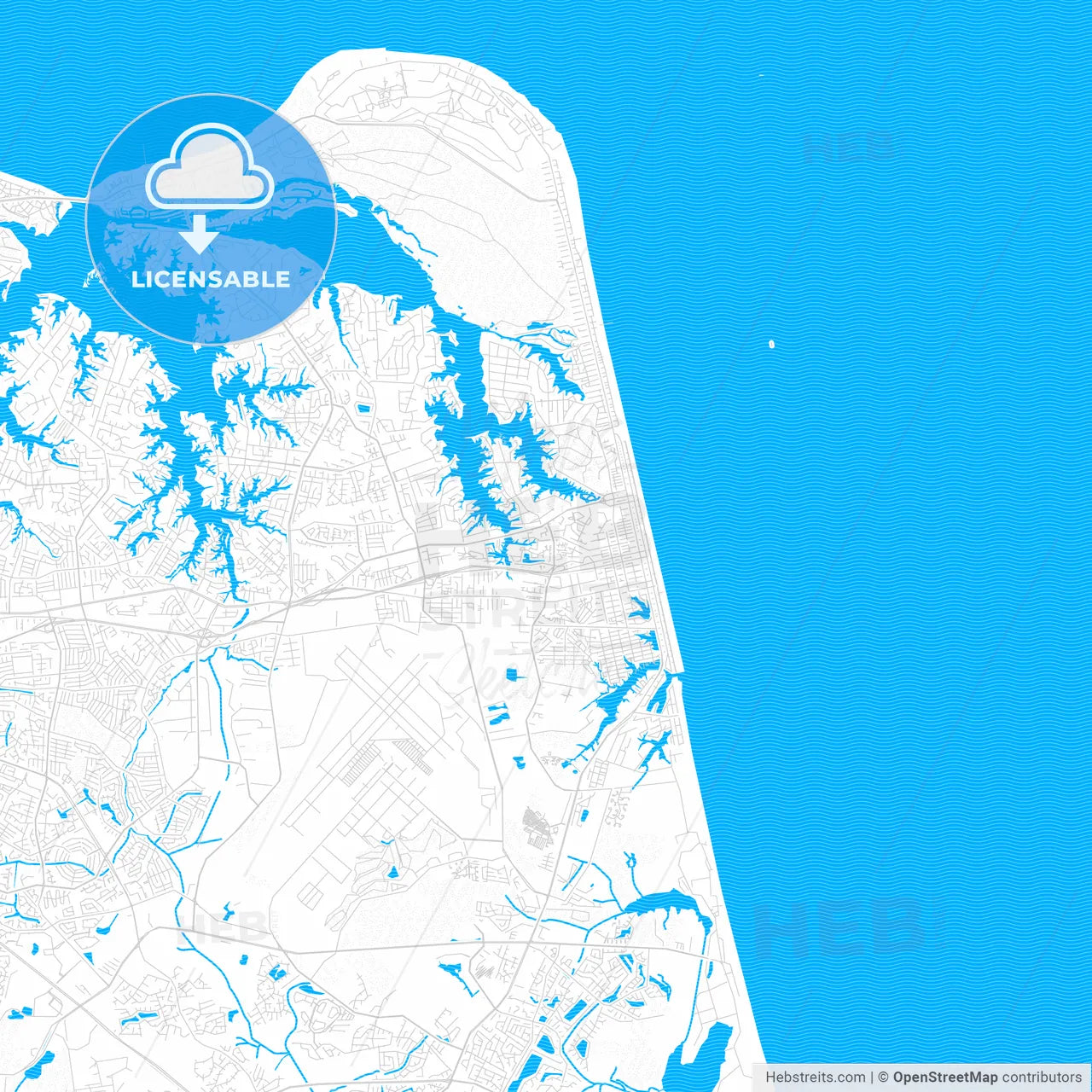 Virginia Beach, Virginia, United States, PDF vector map with water in focus