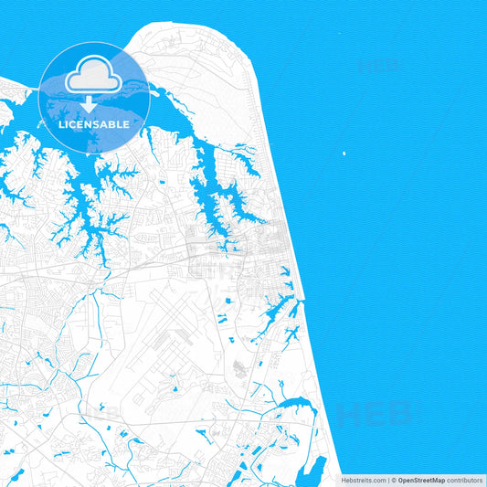 Virginia Beach, Virginia, United States, PDF vector map with water in focus