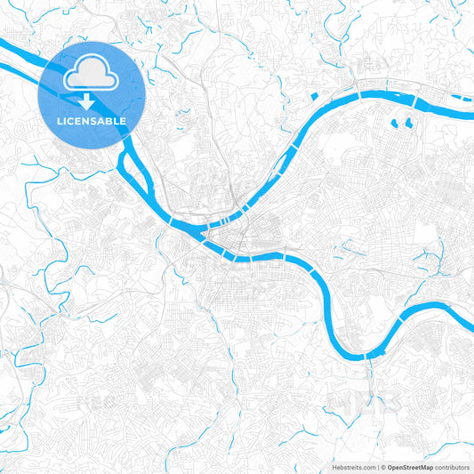 Pittsburgh, Pennsylvania, United States, PDF vector map with water in focus