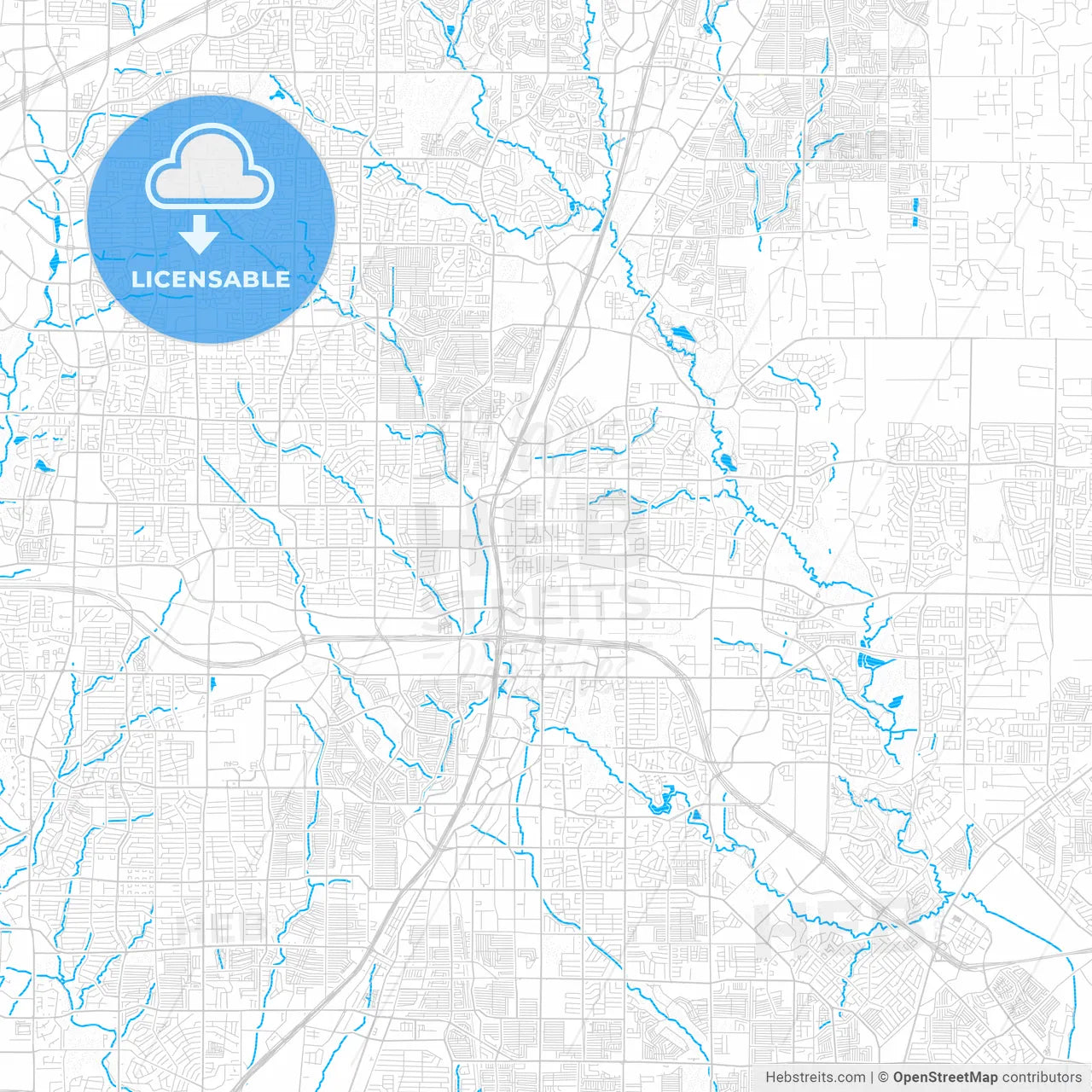 Plano, Texas, United States, PDF vector map with water in focus