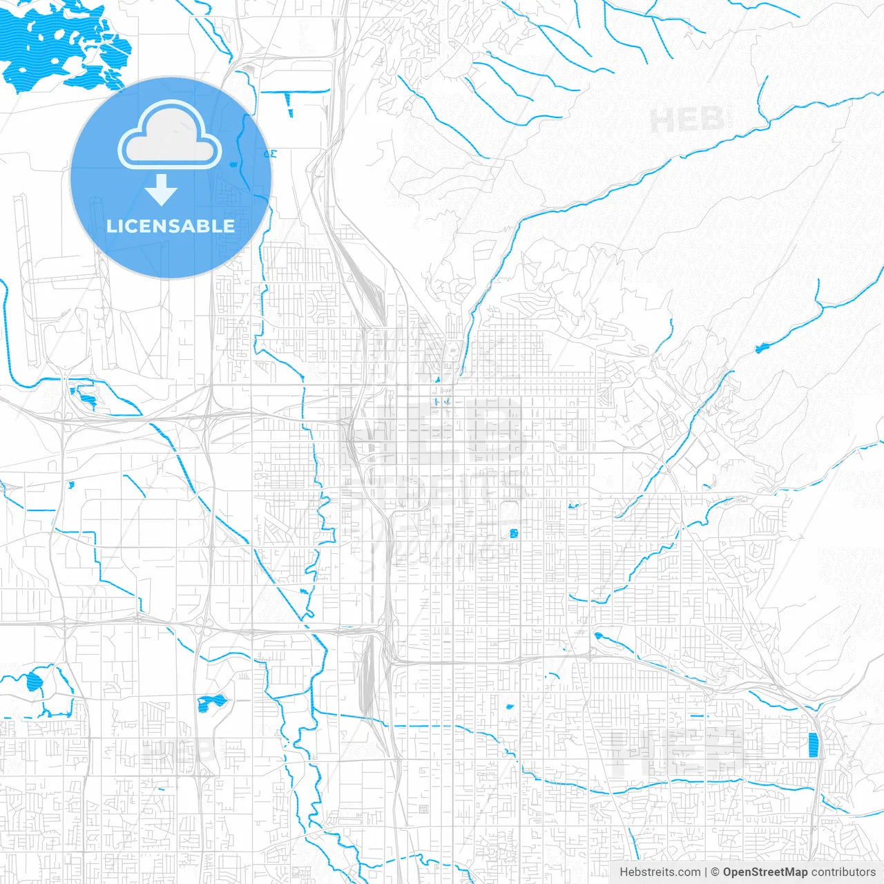 Salt Lake City, Utah, United States, PDF vector map with water in focus