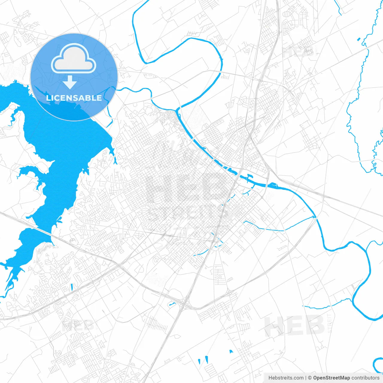 Waco, Texas, United States, PDF vector map with water in focus