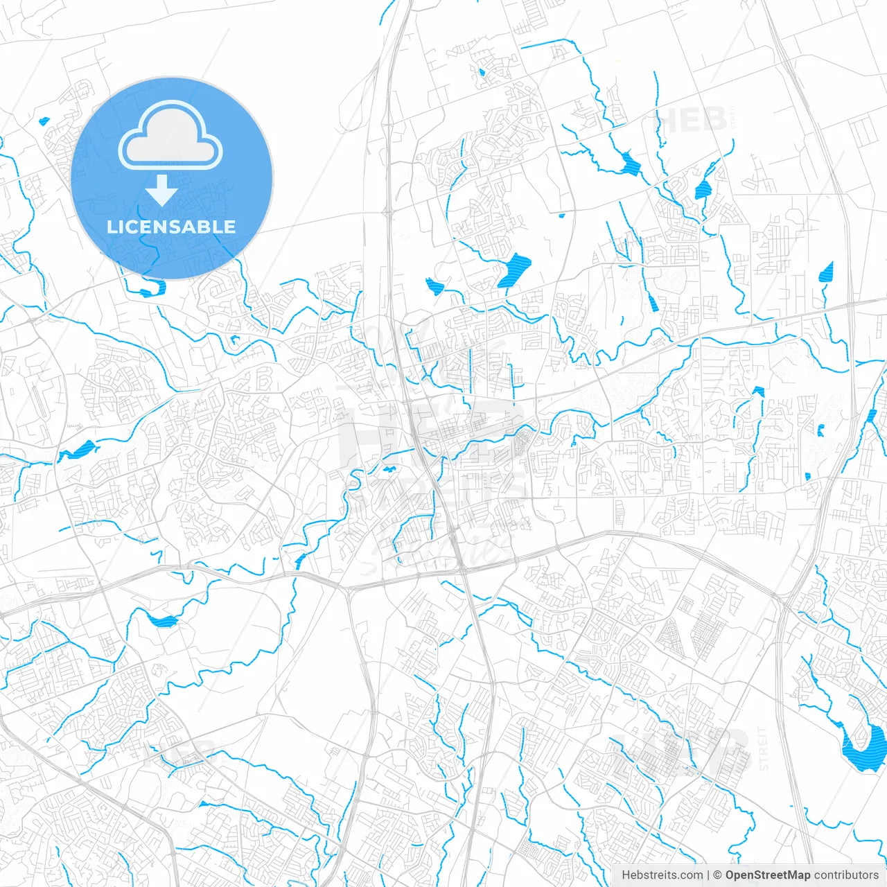 Round Rock, Texas, United States, PDF vector map with water in focus