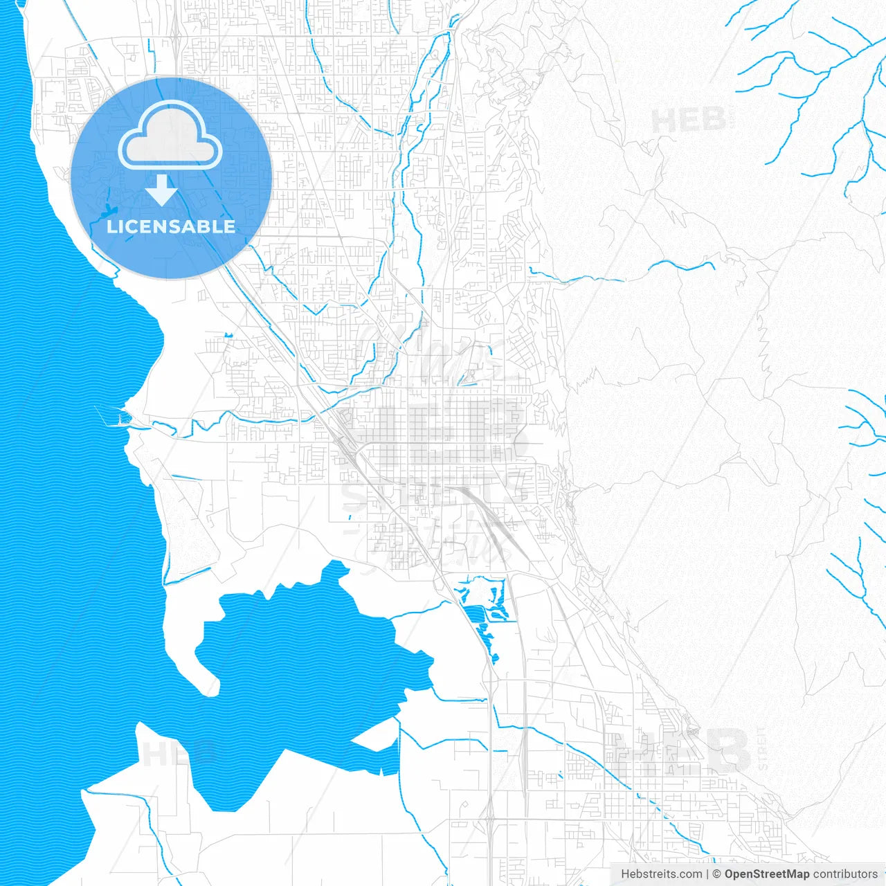 Provo, Utah, United States, PDF vector map with water in focus