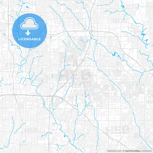 Richardson, Texas, United States, PDF vector map with water in focus