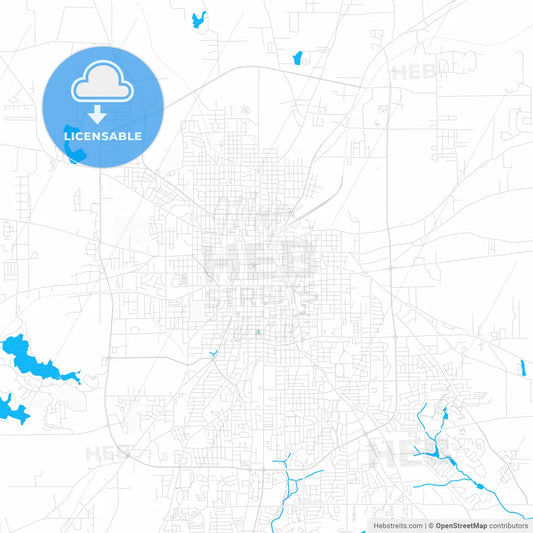 Tyler, Texas, United States, PDF vector map with water in focus