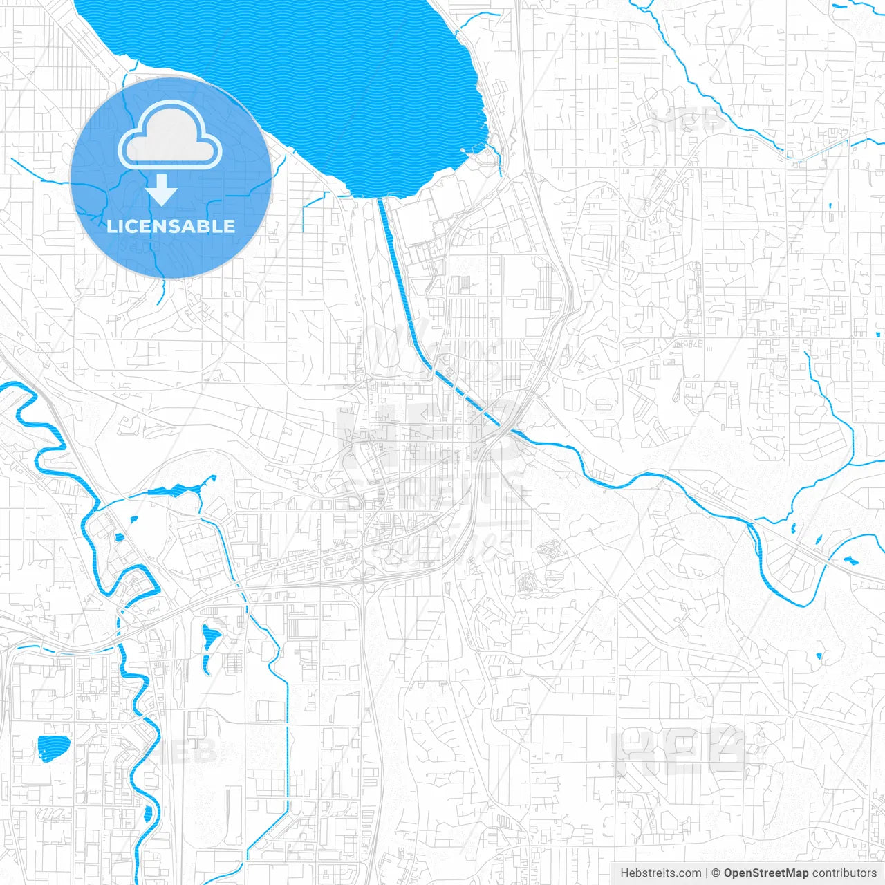 Renton, Washington, United States, PDF vector map with water in focus