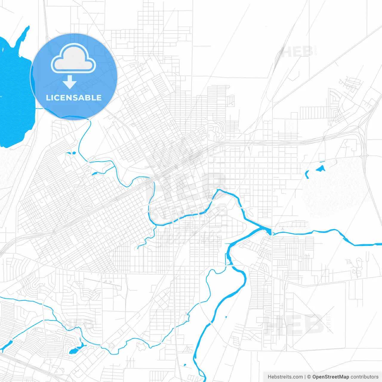 San Angelo, Texas, United States, PDF vector map with water in focus