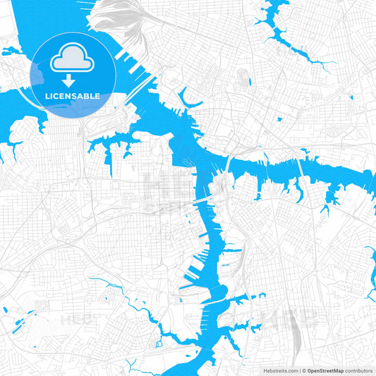 Portsmouth, Virginia, United States, PDF vector map with water in focus