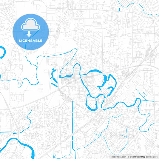 Sugar Land, Texas, United States, PDF vector map with water in focus