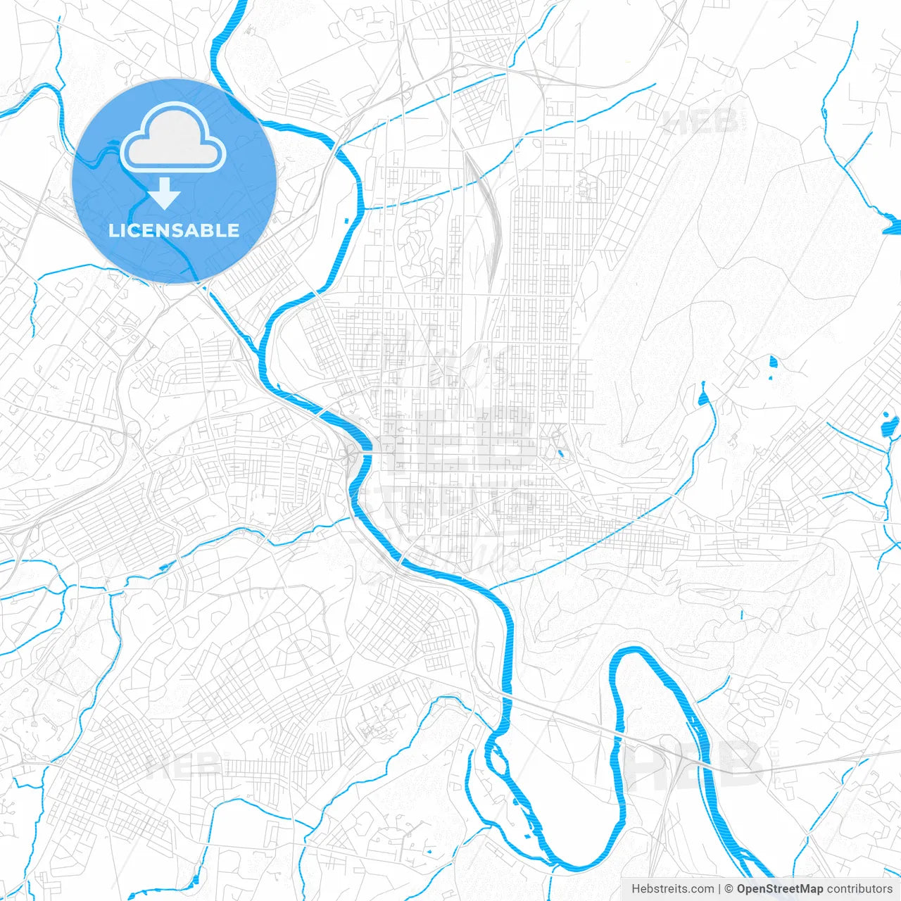 Reading, Pennsylvania, United States, PDF vector map with water in focus