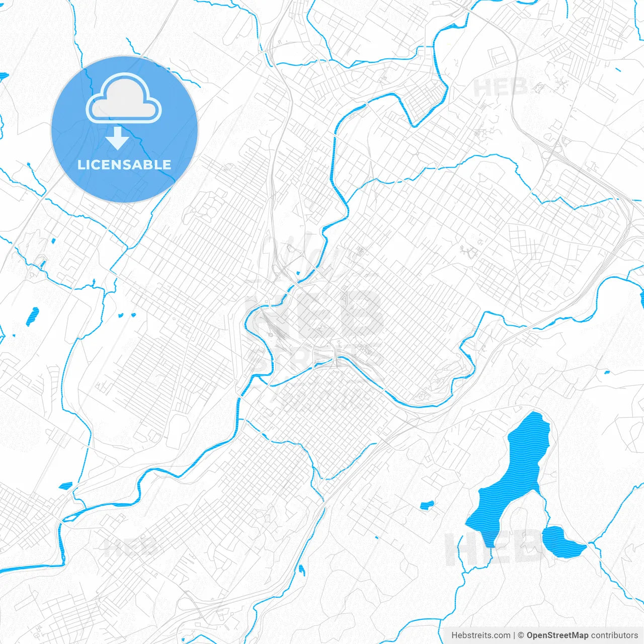Scranton, Pennsylvania, United States, PDF vector map with water in focus