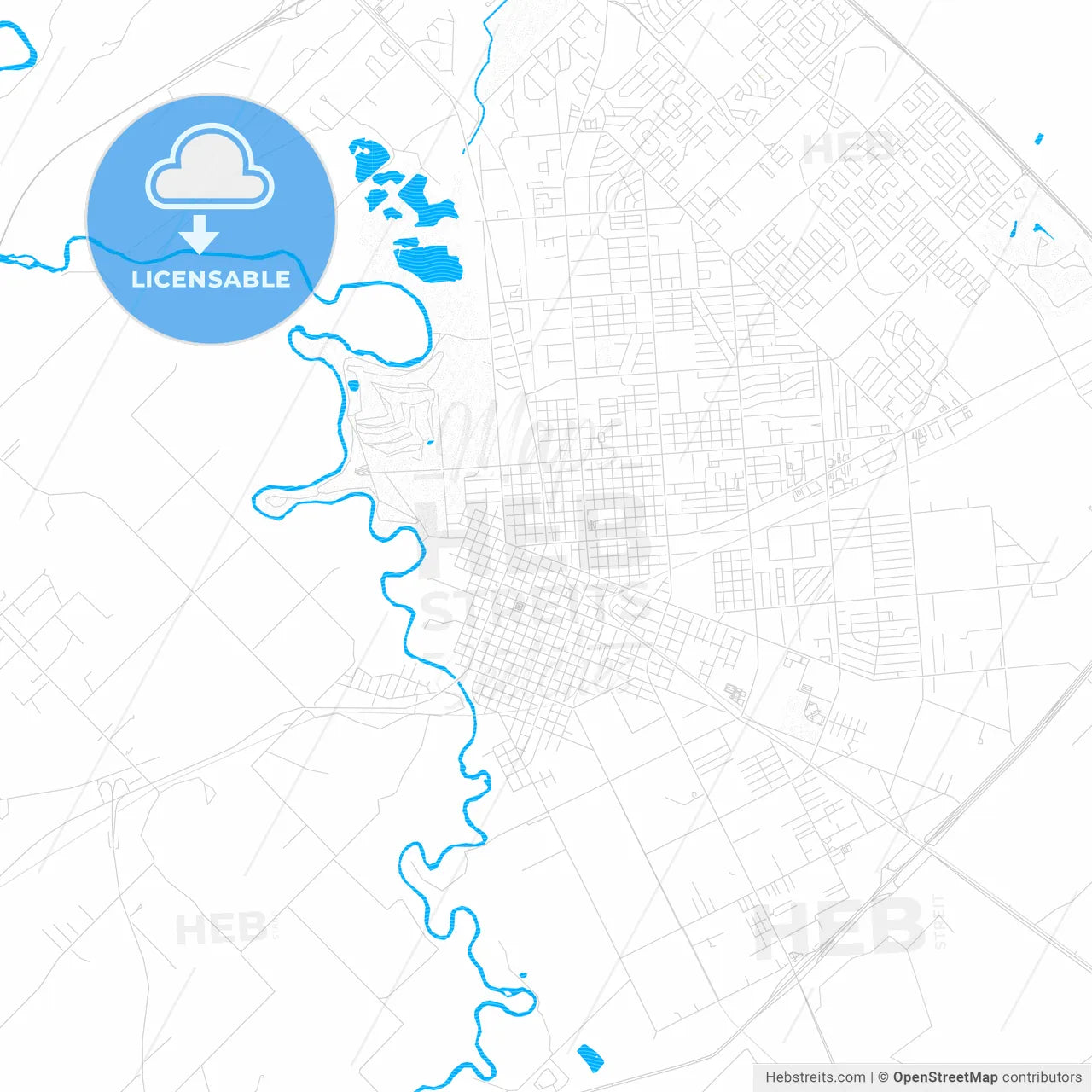 Victoria, Texas, United States, PDF vector map with water in focus