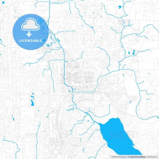 Redmond, Washington, United States, PDF vector map with water in focus