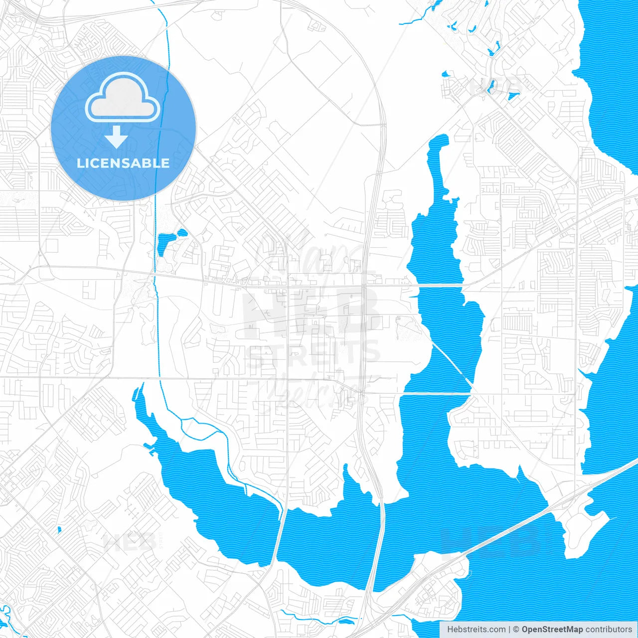 Rowlett, Texas, United States, PDF vector map with water in focus