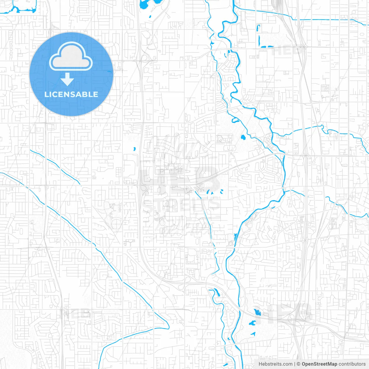 Taylorsville, Utah, United States, PDF vector map with water in focus