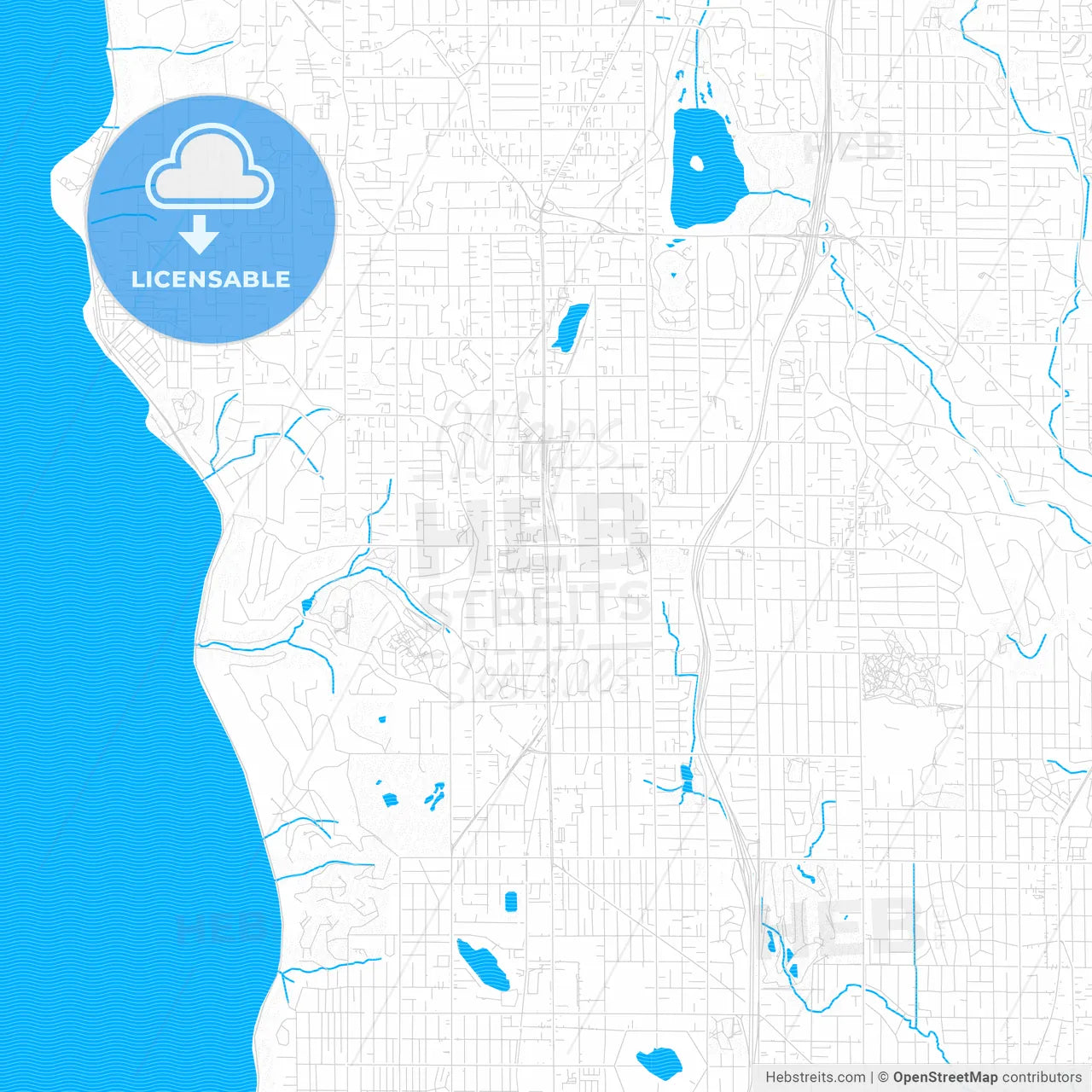 Shoreline, Washington, United States, PDF vector map with water in focus