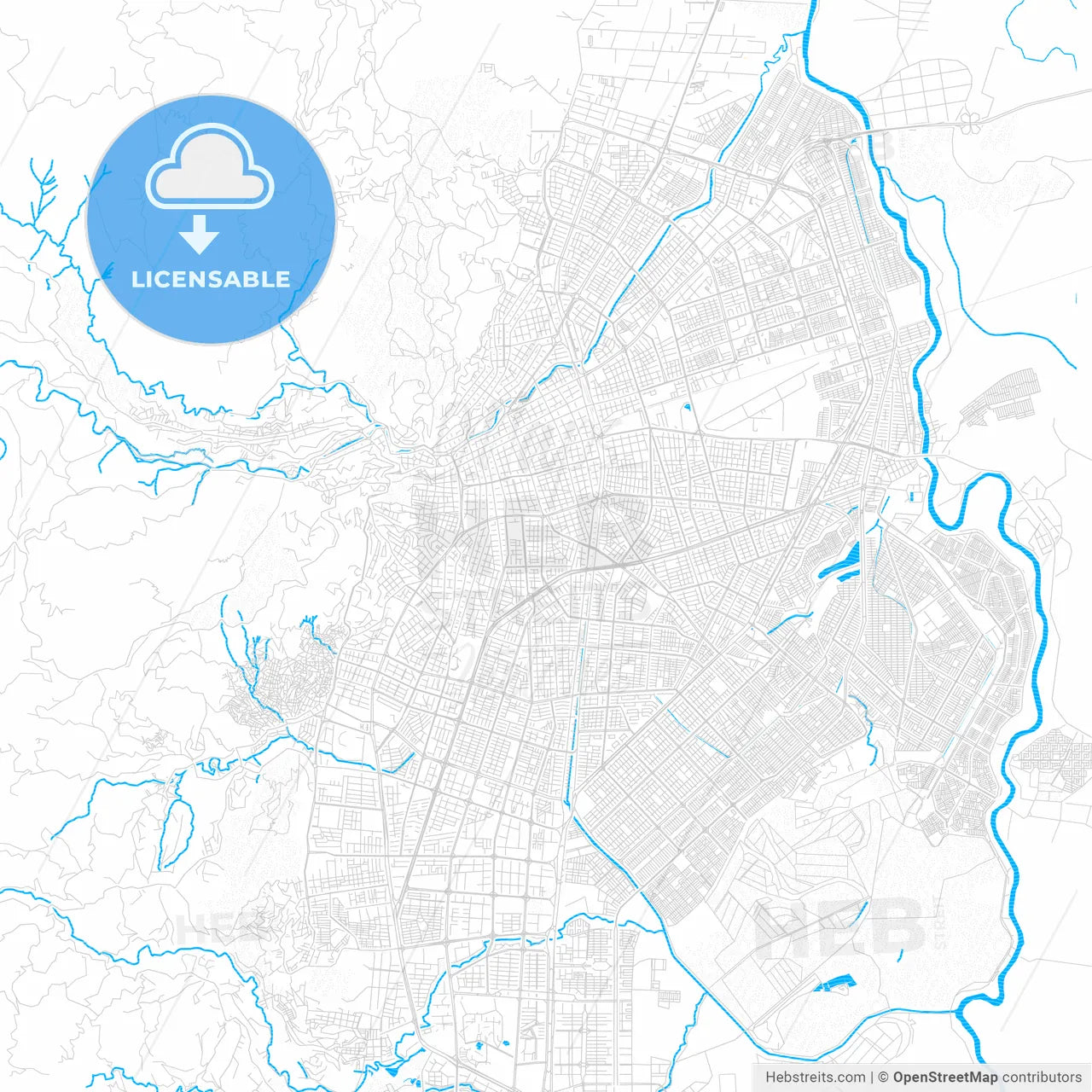 Cali, Colombia PDF vector map with water in focus
