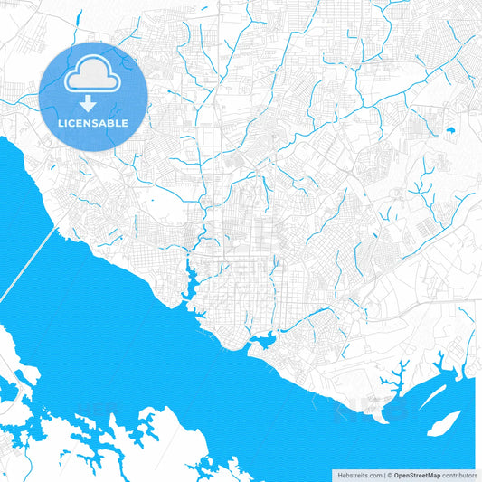 Manaus, Brazil PDF vector map with water in focus