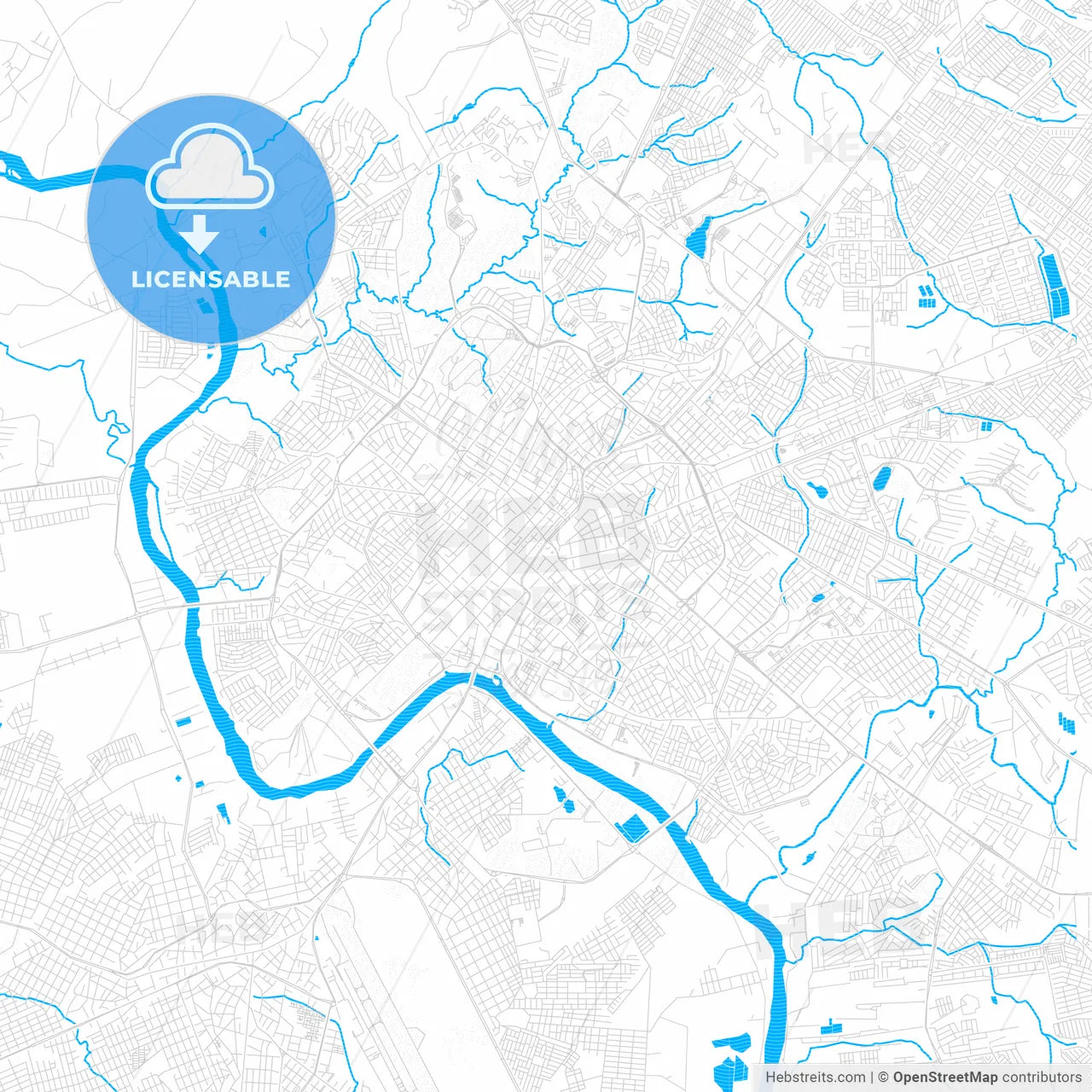 Cuiaba, Brazil PDF vector map with water in focus