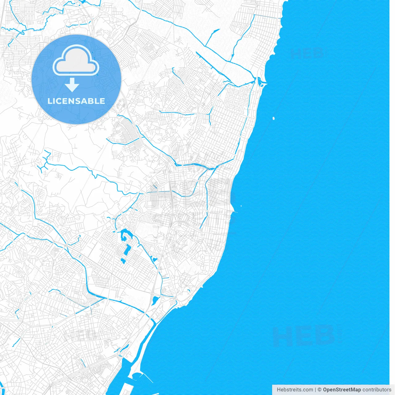 Olinda, Brazil PDF vector map with water in focus