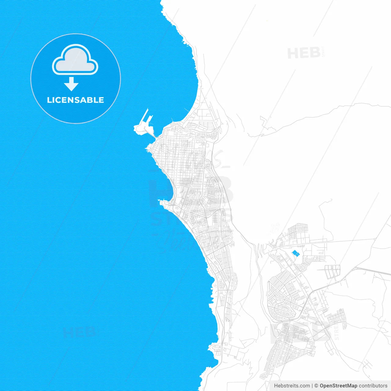 Iquique, Chile PDF vector map with water in focus